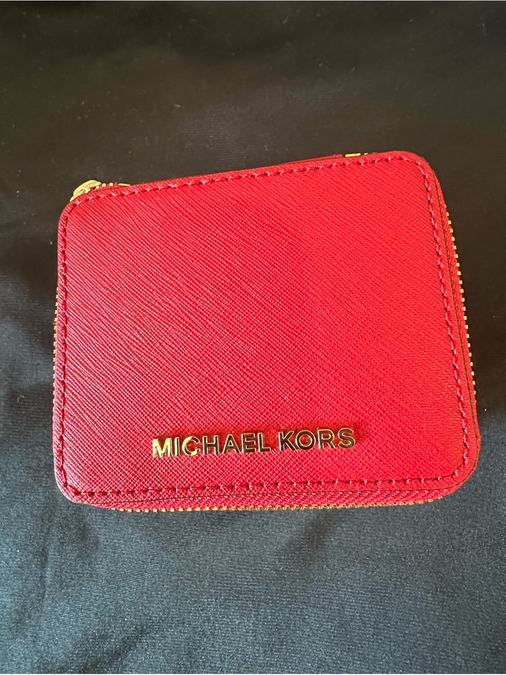 MICHAEL Michael Kors Red Saffiano Zip Travel Jewelry Box with Gold Hardware